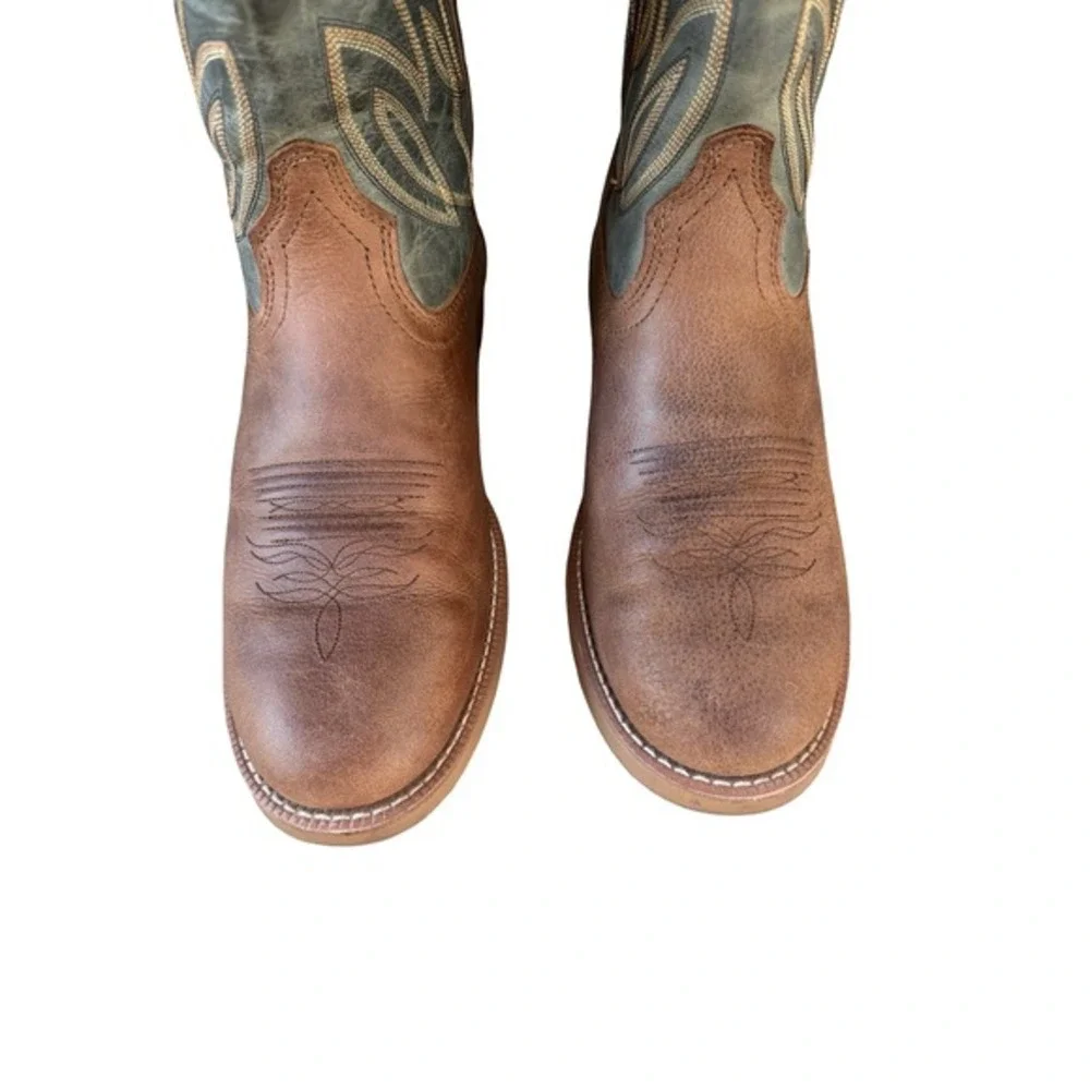 Justin SE7533 Rendon Western Cowboy Boots Brown Green Square Toe Men's 9D